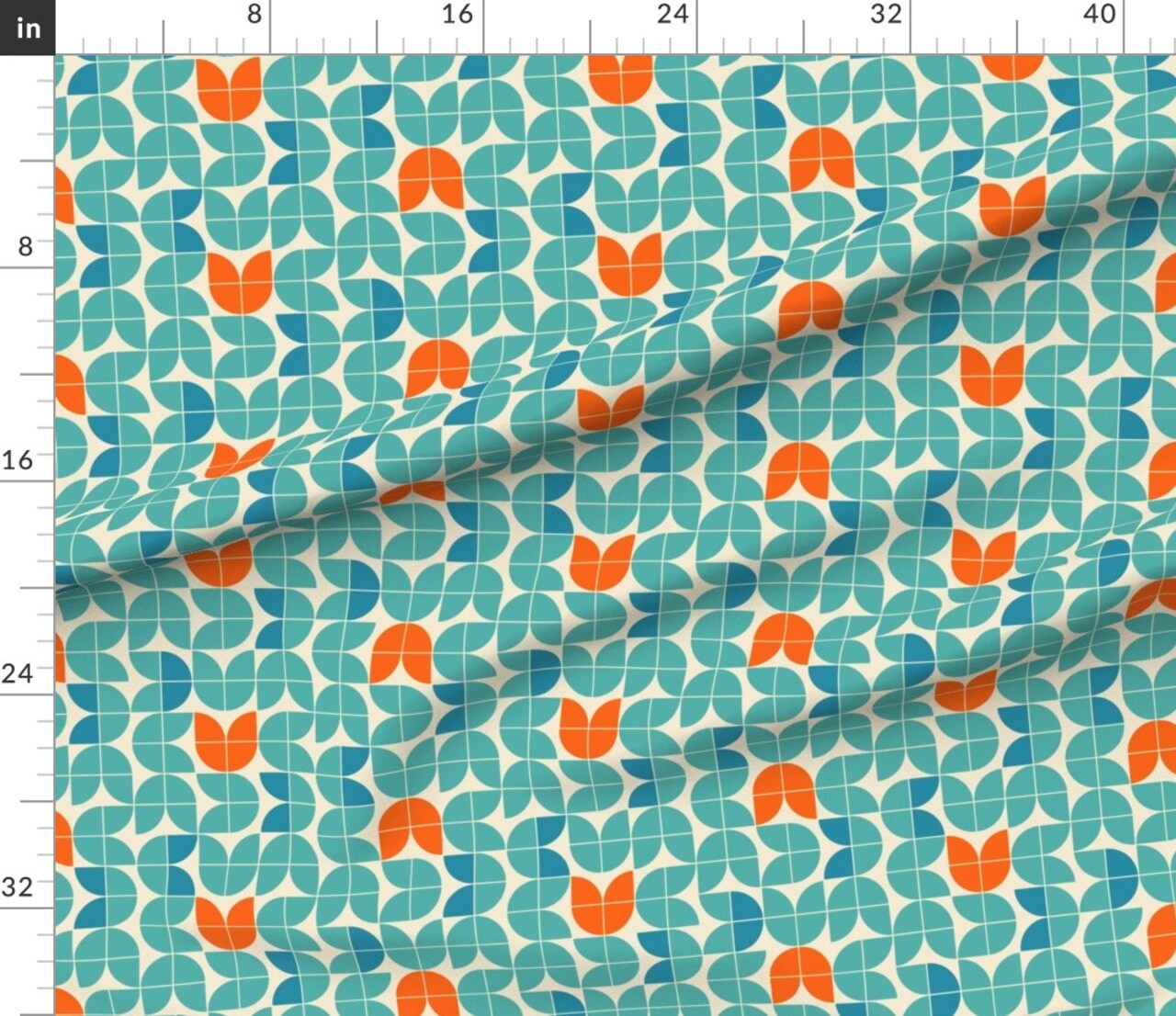 Blue Retro Floral Aqua Geometric Mid Century Modern Inspired Atomic Era 1950S 1960S Look Custom Printed Fabric by Spoonflower Various Fabrics by the Yard or Fat Quarter